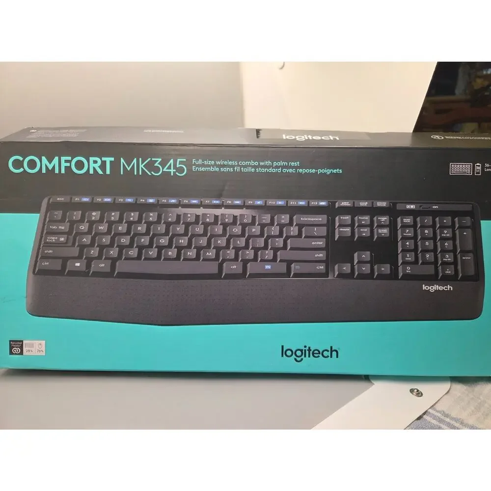 Logitech K345 Wireless Keyboard - Full-Sized Keyboard with Palm Rest, 2.4 GHz